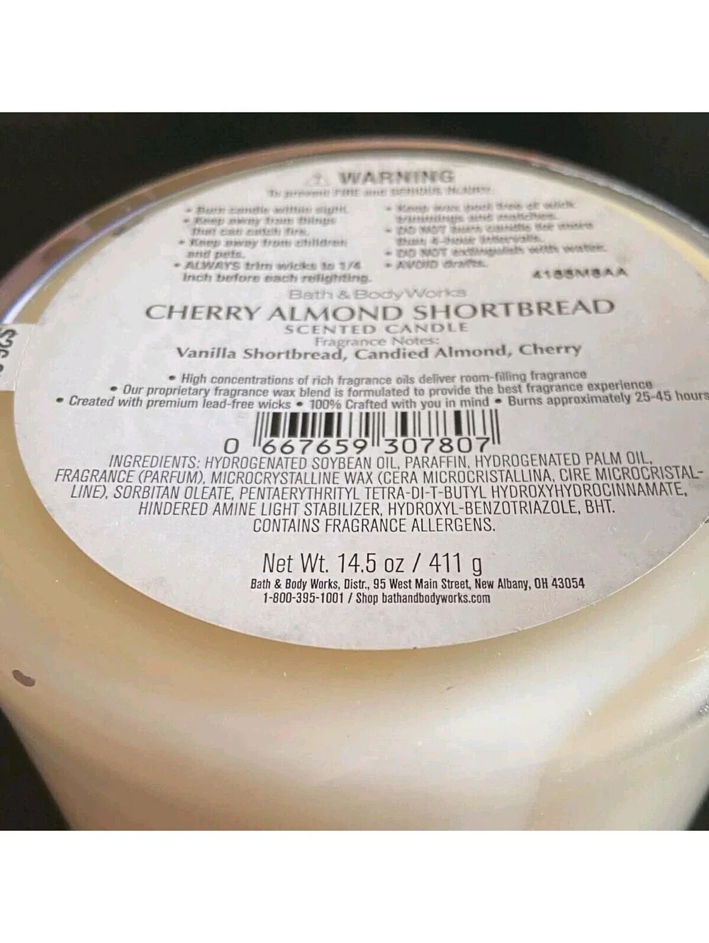 Bath And Body Works 3 Wick Cherry Almond Shortbread 14.5 oz Large New Unused